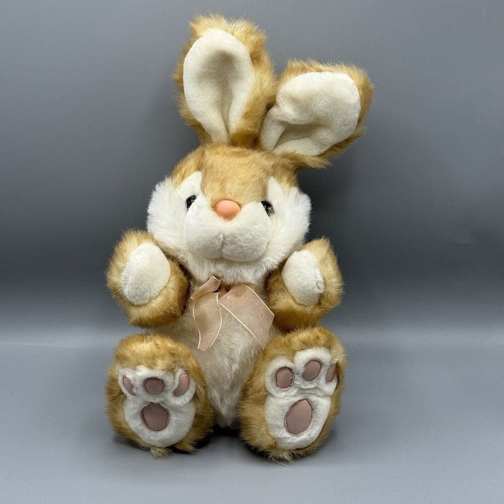 Mty International Vintage Bunny Rabbit Tan White Pink Leather Paws 13"